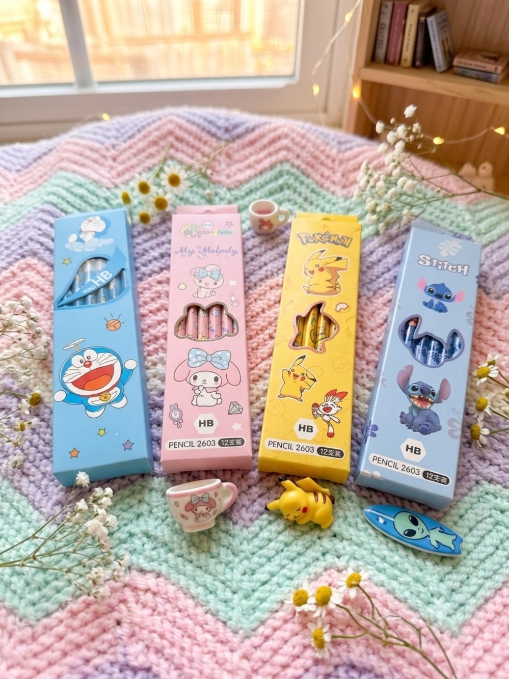 Cute Character HB Pencil Set - Assorted Pastel Colors